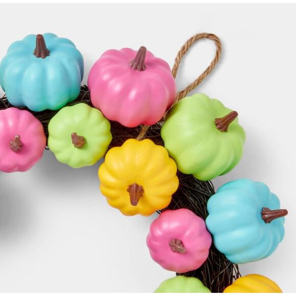 Hyde & Pastel Pumpkin Wreath Halloween Party Whimsygoth Bright Colorful - Picture 2 of 3